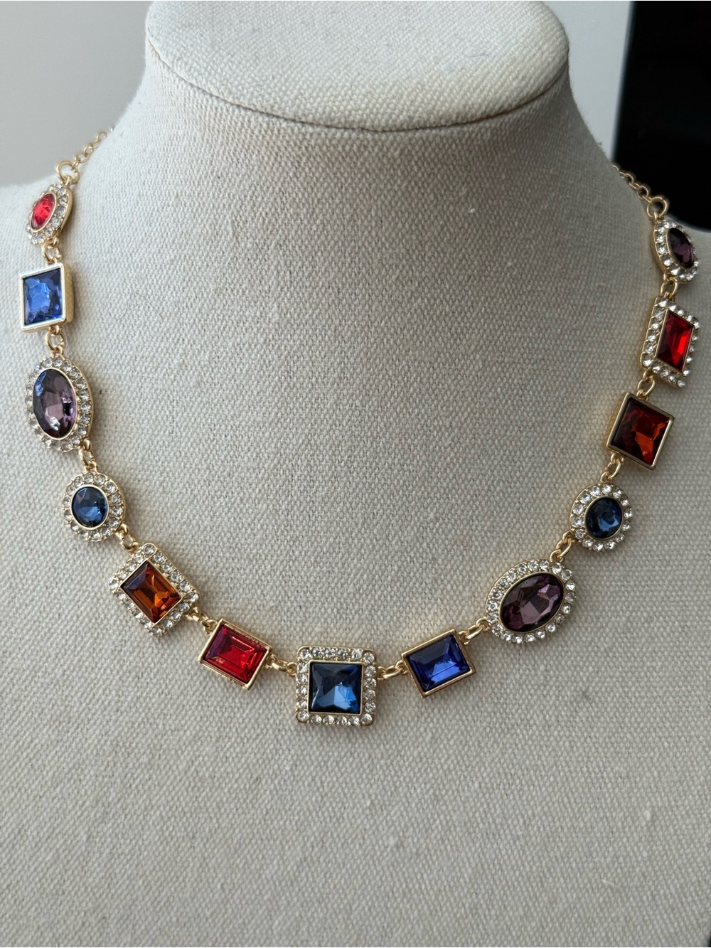 NWT Monet Royal Halo Collection Gold Tone Necklace w/Multi Colored Glass Stones